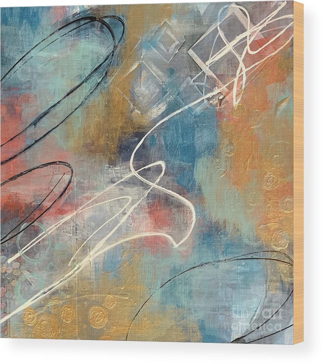 Blue Wood Print featuring the mixed media Blue Collage 3 by Cheryl Rhodes