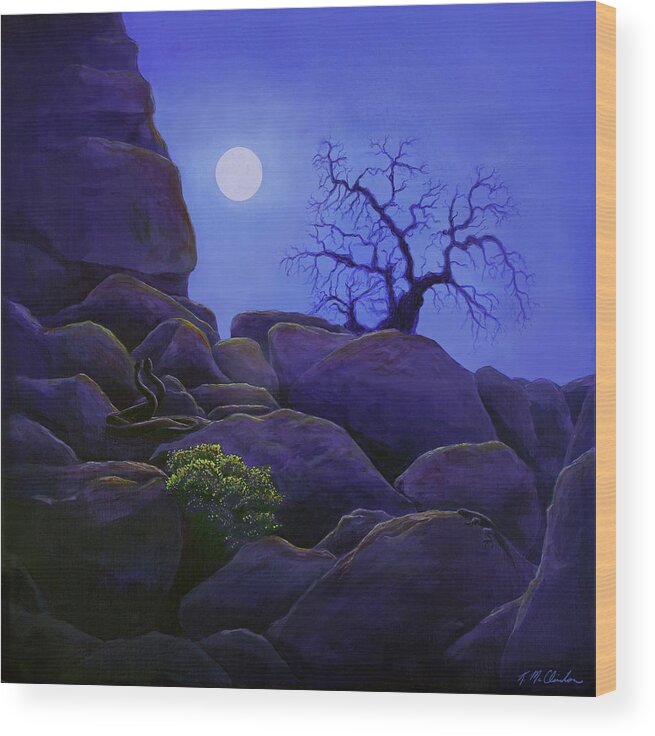 Kim Mcclinton Wood Print featuring the painting Ghost Tree in Blue Desert Moon by Kim McClinton