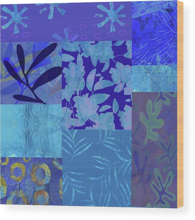 Blue Garden Wood Print featuring the mixed media Blue Garden Quilt by Nancy Merkle