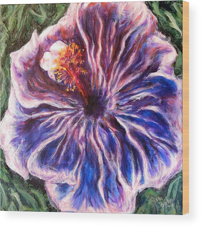Hibiscus Wood Print featuring the painting Blue Hibiscus by John Bohn
