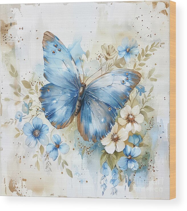 Butterfly Wood Print featuring the painting Blue Indigo Butterfly by Tina LeCour