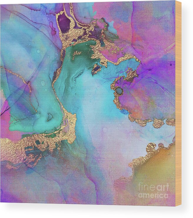 Abstract Art Wood Print featuring the painting Blue, Purple And Gold Abstract Watercolor by Modern Art