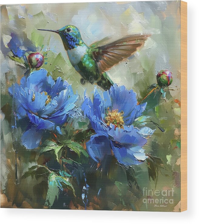 Hummingbird Wood Print featuring the painting Blue Throated Hummingbird by Tina LeCour