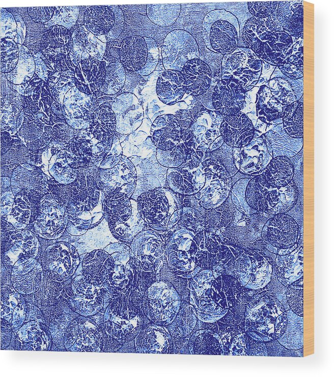 Cobalt Blue Wood Print featuring the digital art BLUEBERRIES Blue and White Abstract Art by Lynnie Lang