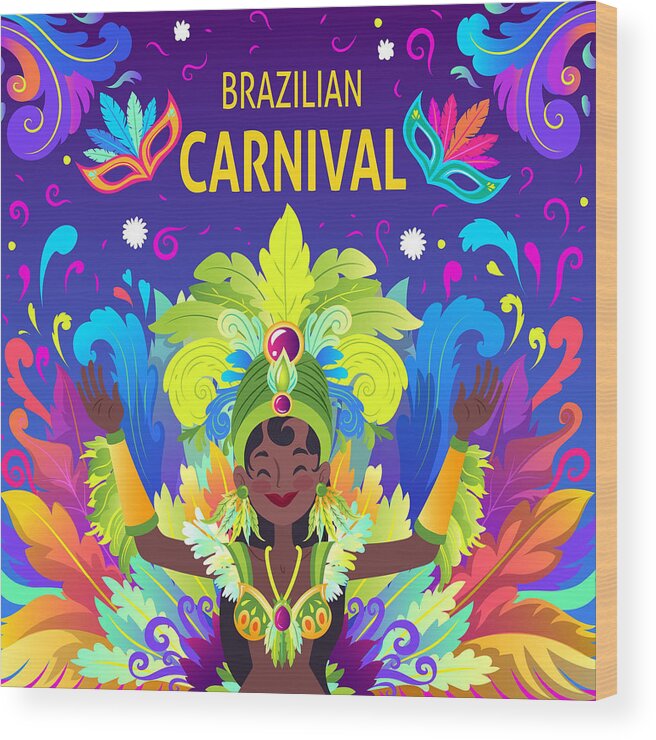 Carnival Wood Print featuring the painting Brazilian Carnival 10 by Miki De Goodaboom