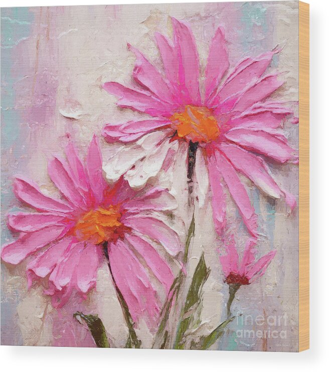 Pink Daisy Wood Print featuring the painting Bright Pink Daisies by Tina LeCour