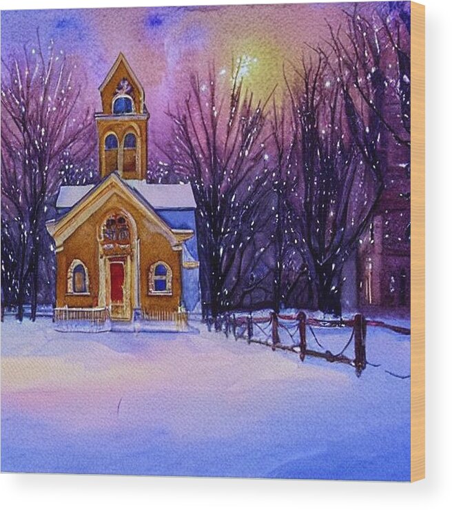 Brownstone Wood Print featuring the painting Brownstone Church in Rural Pennsylvania by Christopher Lotito
