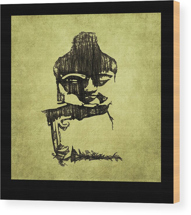 Buddha In Charcoal Wood Print featuring the mixed media Buddha in Charcoal by Kandy Hurley