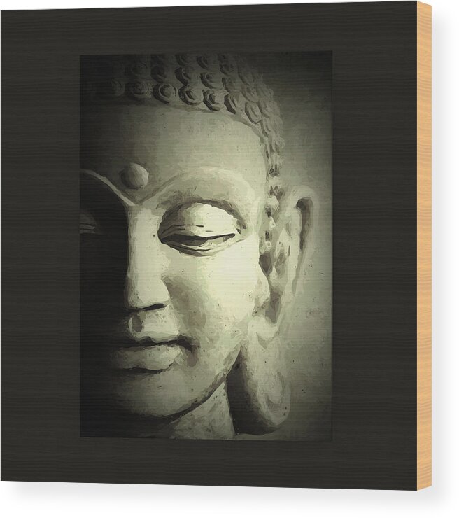 Buddha In Repose Wood Print featuring the mixed media Buddha in Repose by Kandy Hurley