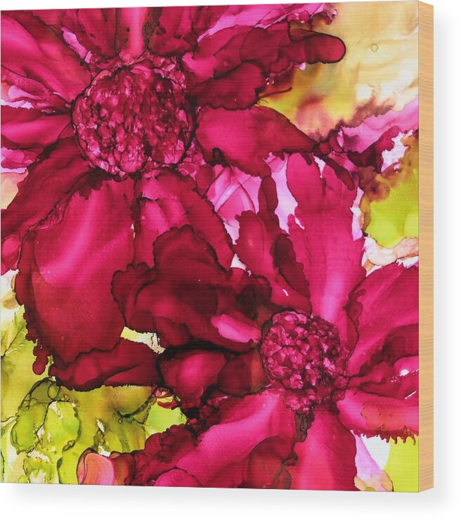 Abstract Flower Wood Print featuring the painting Burgundy Wild Flowers by Rachelle Stracke