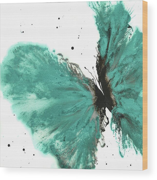 Butterfly Art Wood Print featuring the painting Butterfly In Teal by Catherine Jeltes