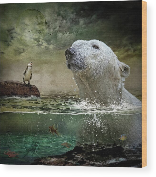 Polar Bear Wood Print featuring the digital art Calling Out by Maggy Pease