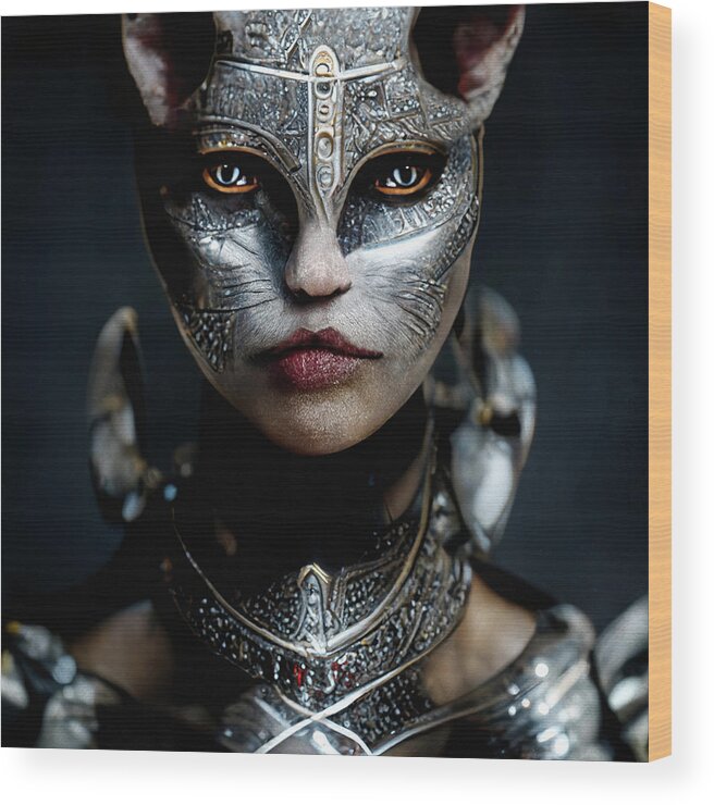 Warriors Wood Print featuring the digital art Cat Woman Warrior Portrait by Peggy Collins