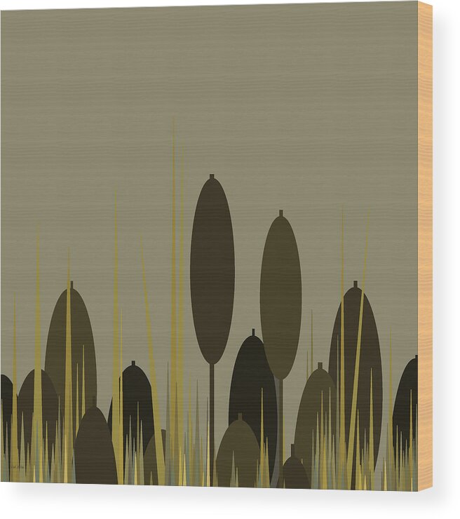 Cattails In The Rain Wood Print featuring the digital art Cattails in the Rain by Val Arie