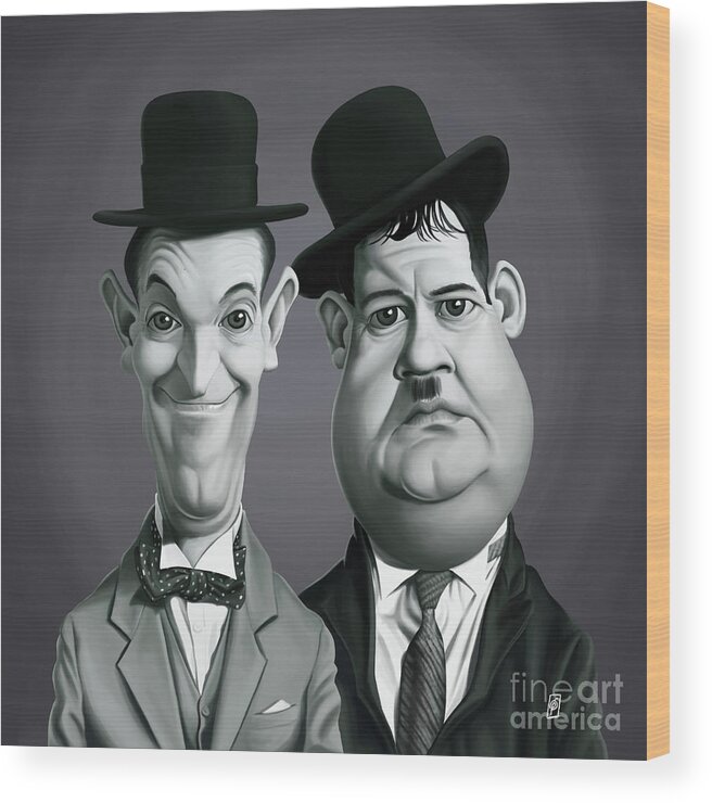 Illustration Wood Print featuring the digital art Celebrity Sunday - Laurel and Hardy by Rob Snow