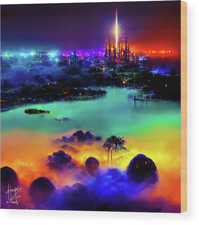 Futuristic City Wood Print featuring the digital art Celestial City 40 by DC Langer
