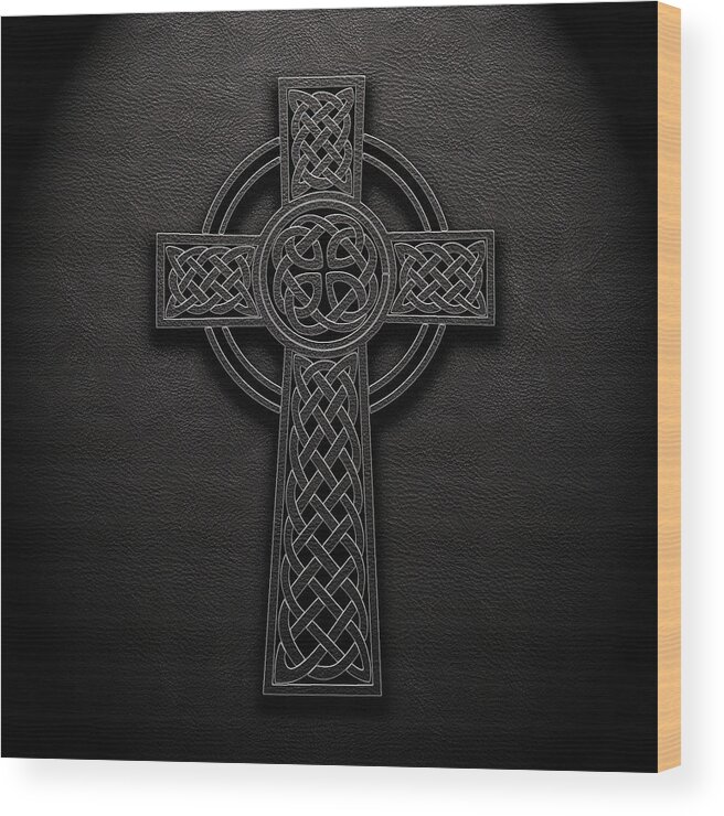 Art Wood Print featuring the digital art Celtic Knotwork Cross Leather Texture No 1 Repost by Brian Carson