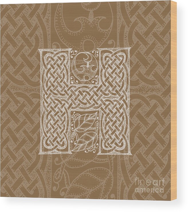 Artoffoxvox Wood Print featuring the mixed media Celtic Letter H Monogram by Kristen Fox