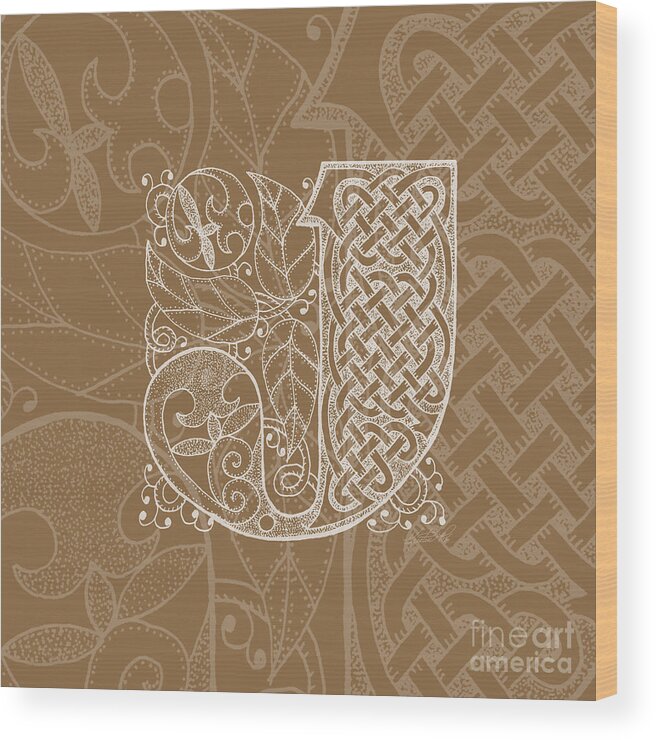 Artoffoxvox Wood Print featuring the mixed media Celtic Letter J Monogram by Kristen Fox