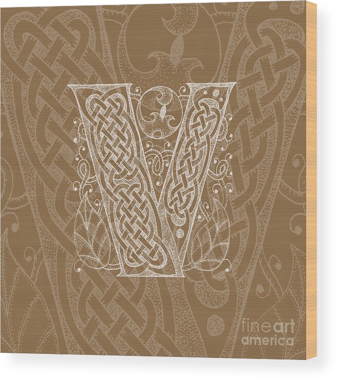 Artoffoxvox Wood Print featuring the mixed media Celtic Letter V Monogram by Kristen Fox