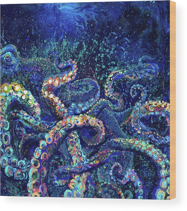 Iris Scott Wood Print featuring the painting Cephalopod by Iris Scott