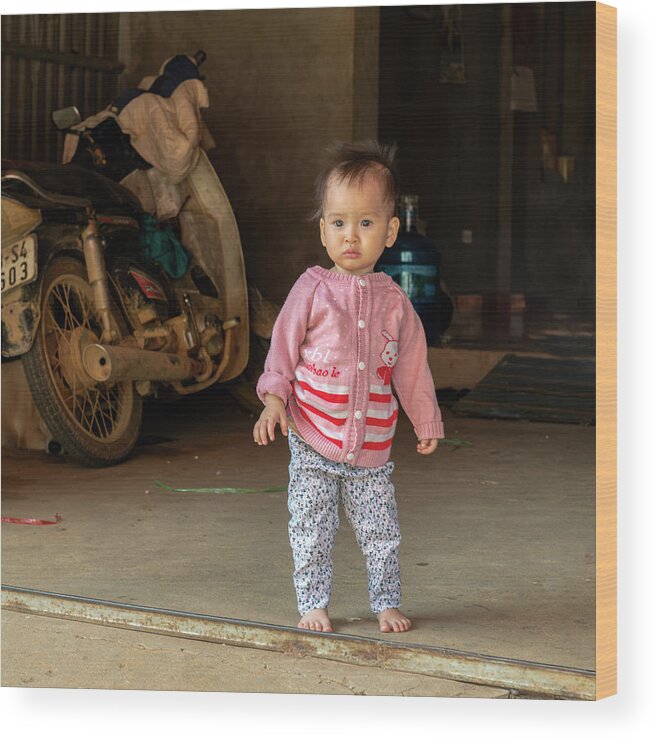 Charming Wood Print featuring the photograph Charming Baby Girl in Sapa, Vietnam by Dubi Roman