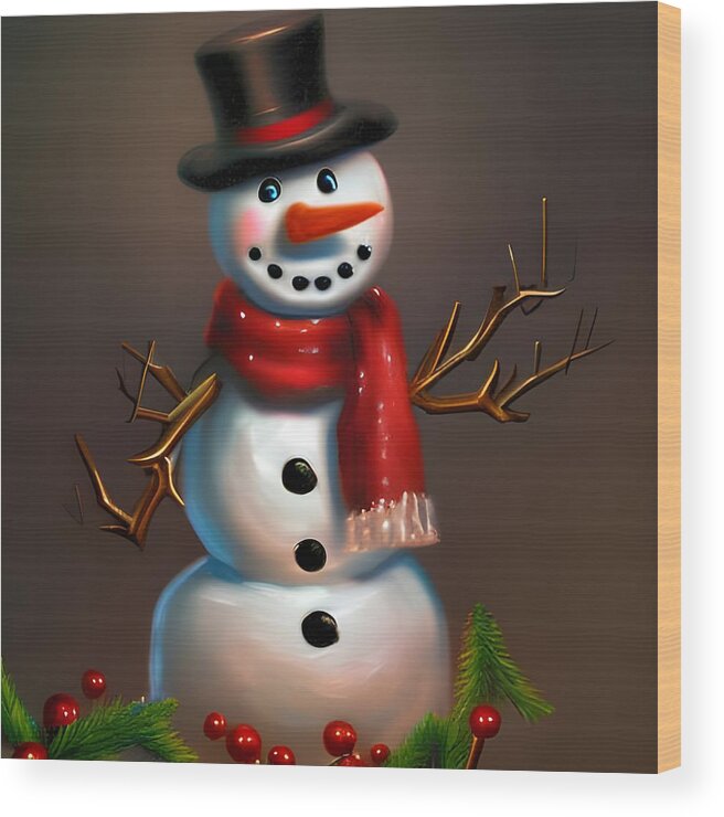 Digital Snowman Christmas Wood Print featuring the digital art Cheeky Snowman by Beverly Read