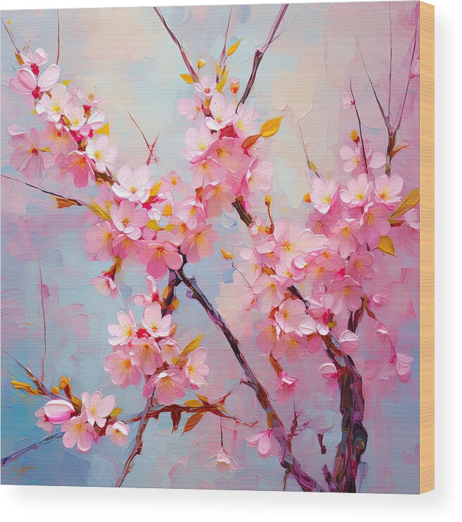 Pink Art Wood Print featuring the painting Cherry Blossoms Art by Lourry Legarde