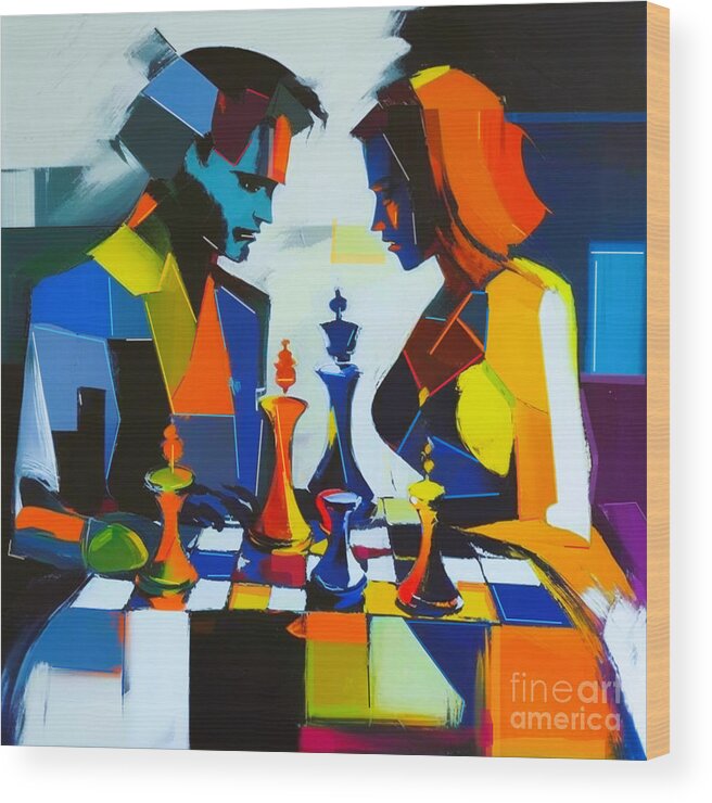 Geometric Art Wood Print featuring the digital art Chess not checkers Art Print by Crystal Stagg