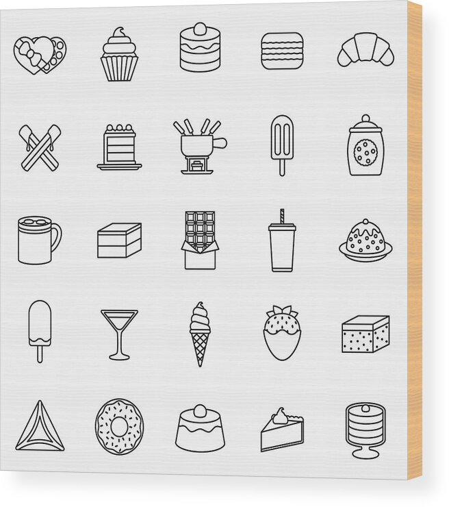 Chocolate Sauce Wood Print featuring the drawing Chocolate Thin Line Icon Set by Bortonia
