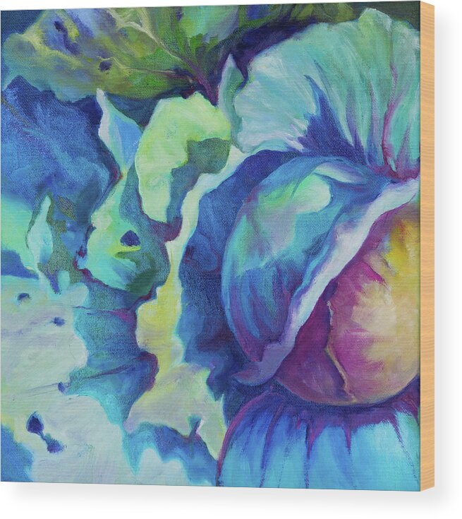 Cabbage Wood Print featuring the painting Chou Chou Bleu by Carol Klingel
