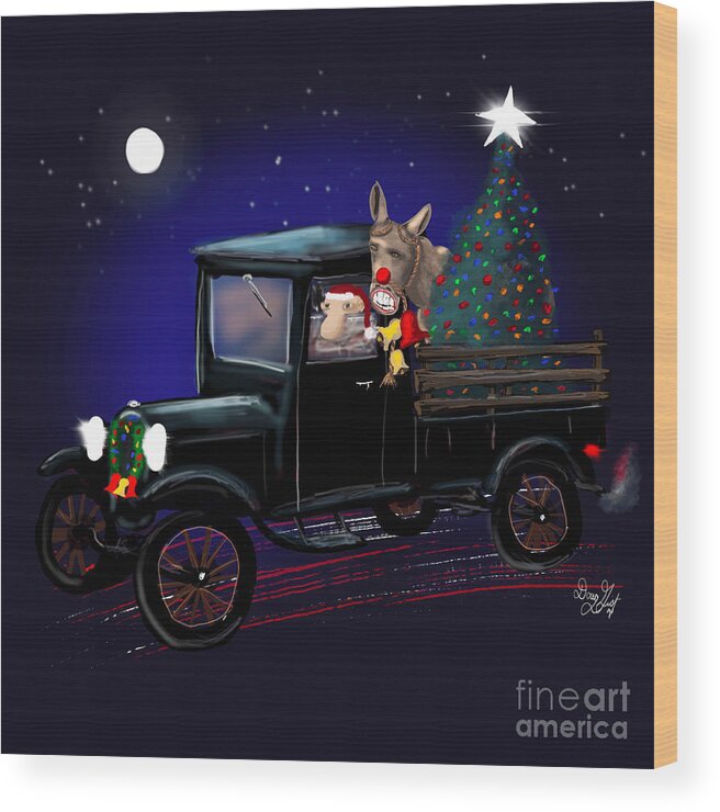 Ford Wood Print featuring the digital art Christmas Model T Ford by Doug Gist