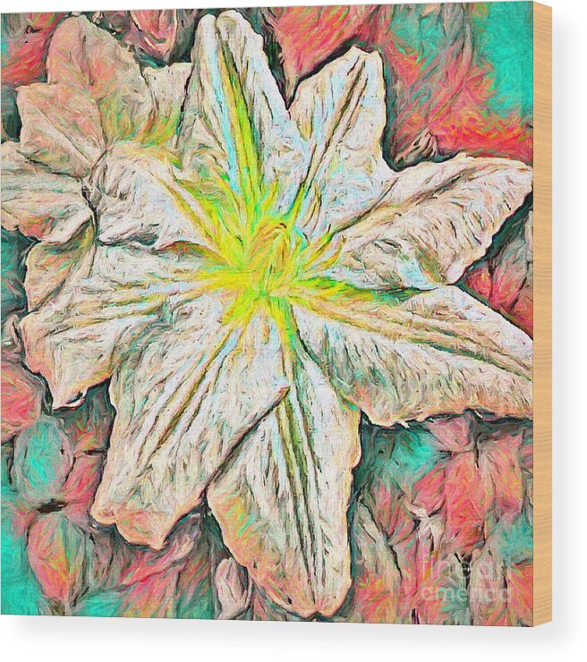 Flower Wood Print featuring the mixed media Clematis Dream by Susan Lafleur