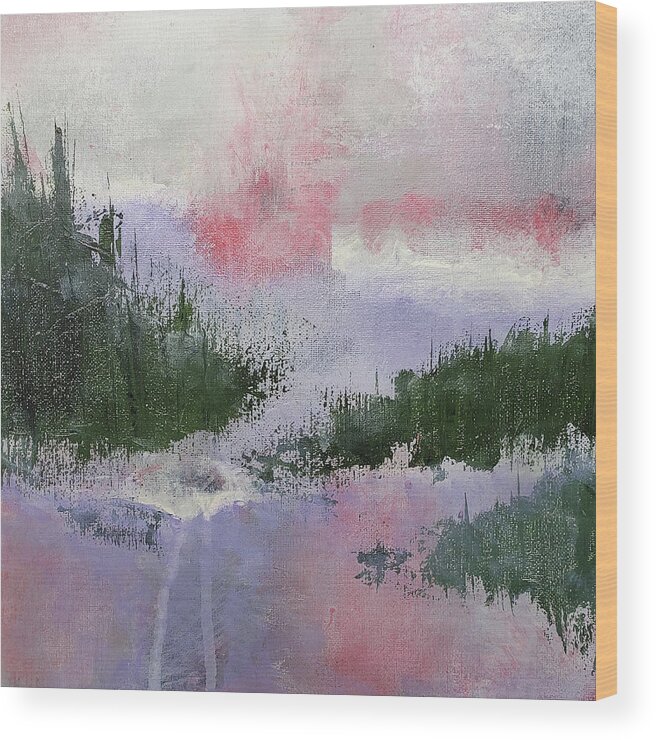 Climate Change Wood Print featuring the painting CLIMATE CHANGE II Abstract in Red Pink Purple Green by Lynnie Lang