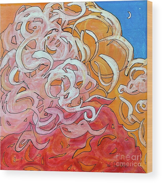 Bright Wood Print featuring the painting Cloudy Sunset by Wendy Golden