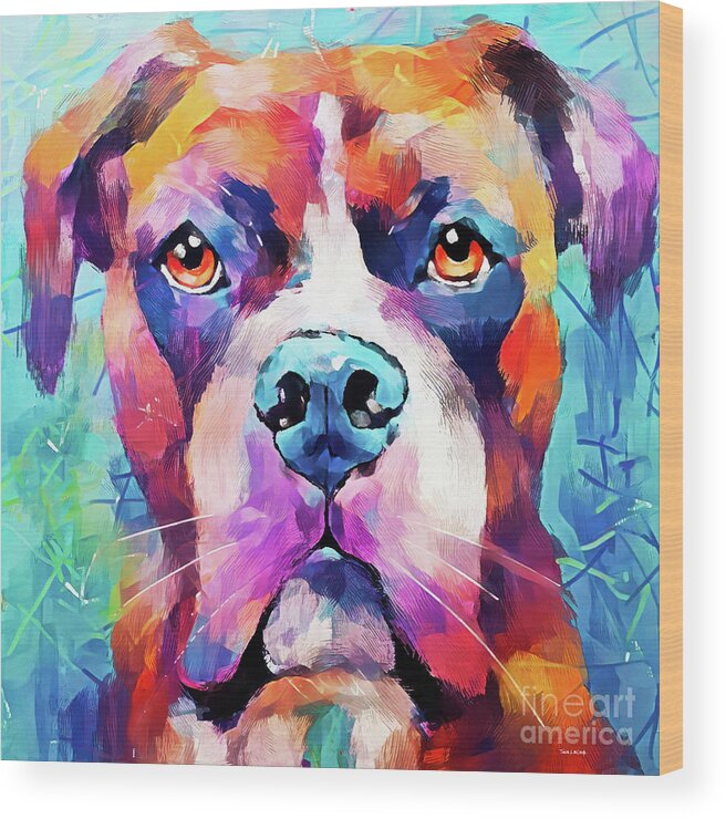 American Boxer Wood Print featuring the painting Colorful Boxer by Tina LeCour