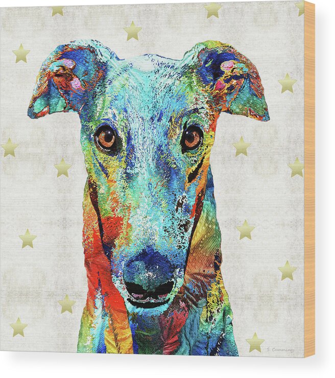 Greyhound Wood Print featuring the painting Colorful Greyhound Dog Art - Sharon Cummings by Sharon Cummings