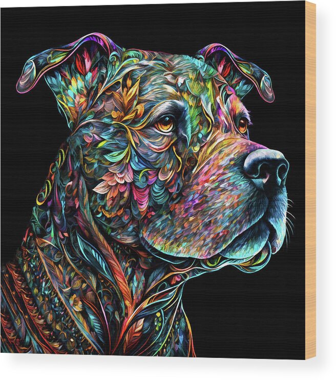 Pit Bulls Wood Print featuring the digital art Colorful Pit Bull Art by Peggy Collins