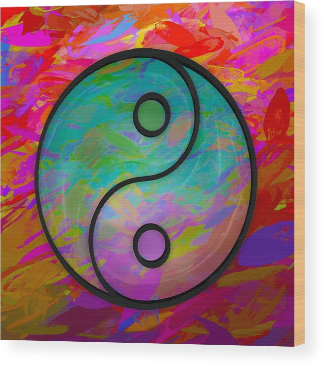 Colorful Yin Yang Wood Print featuring the digital art Colorful Yin Yang by Kandy Hurley