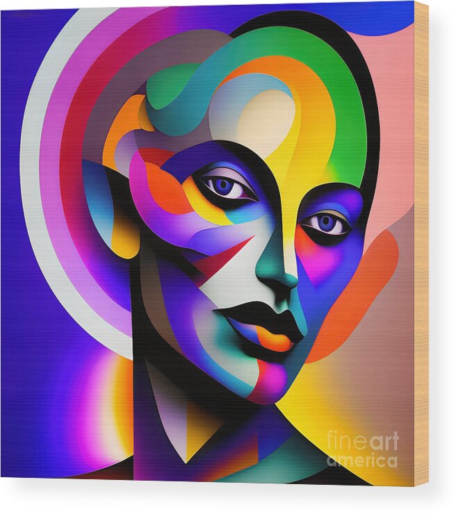Portrait Wood Print featuring the digital art Colourful Abstract Portrait - 12 by Philip Preston