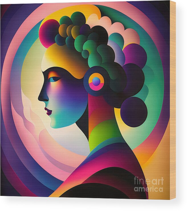 Portrait Wood Print featuring the digital art Colourful Abstract Portrait - 14 by Philip Preston