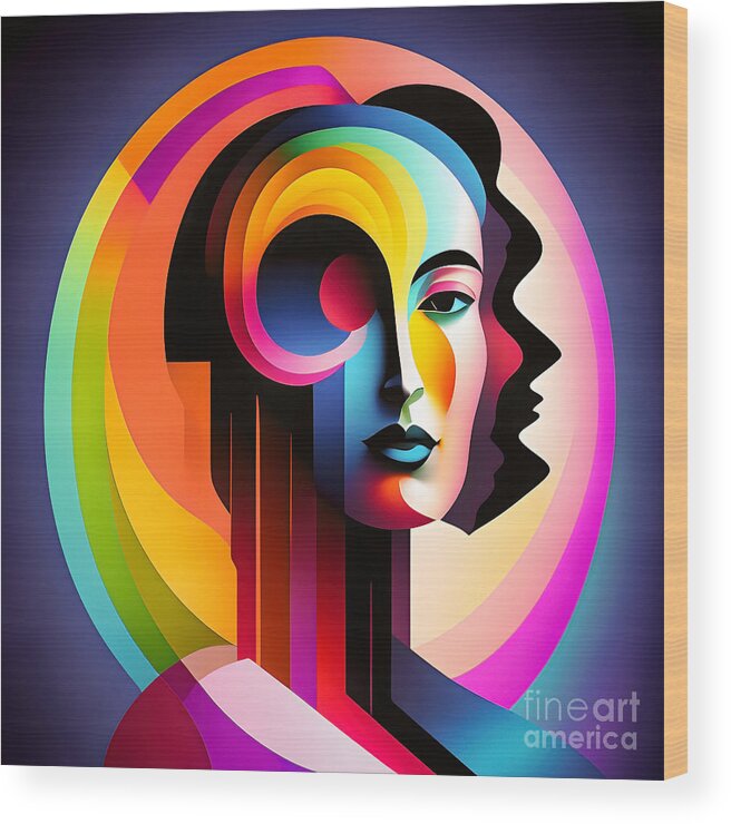 Portrait Wood Print featuring the digital art Colourful Abstract Surreal Portrait - 3 by Philip Preston