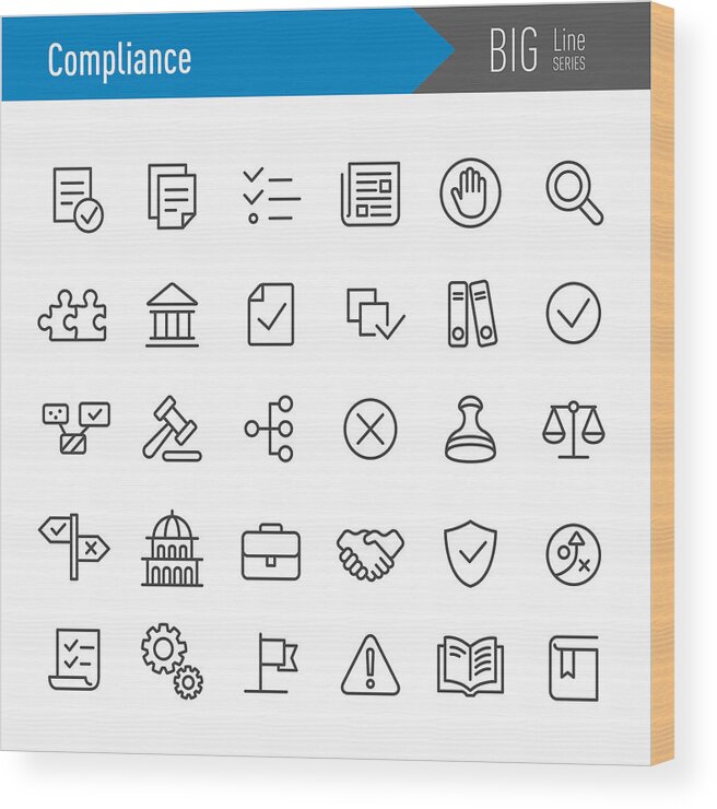 Expertise Wood Print featuring the drawing Compliance Icons - Big Line Series by -victor-