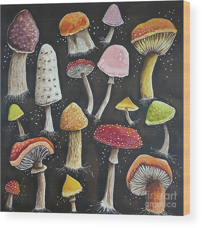 Mushroom Wood Print featuring the painting Connected Roots by Lucia Stewart