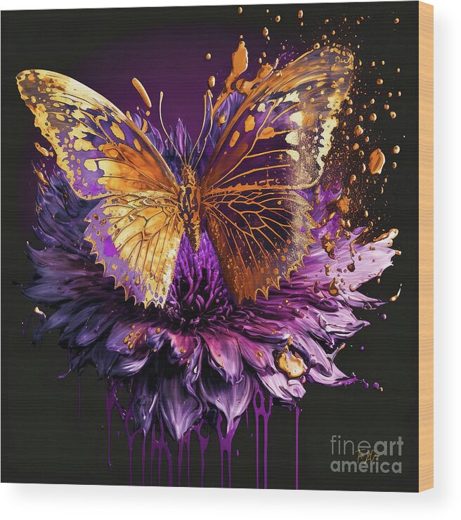 Copper Wood Print featuring the painting Copper Butterfly Explosion by Tina LeCour