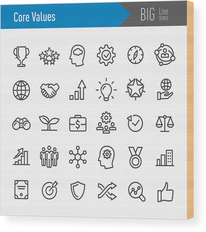 New Business Wood Print featuring the drawing Core Values Icons - Big Line Series by -victor-