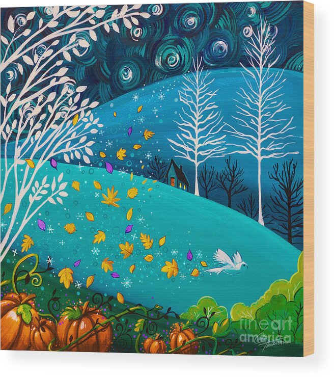 Night Wood Print featuring the painting Country Lights # 28 by Cindy Thornton