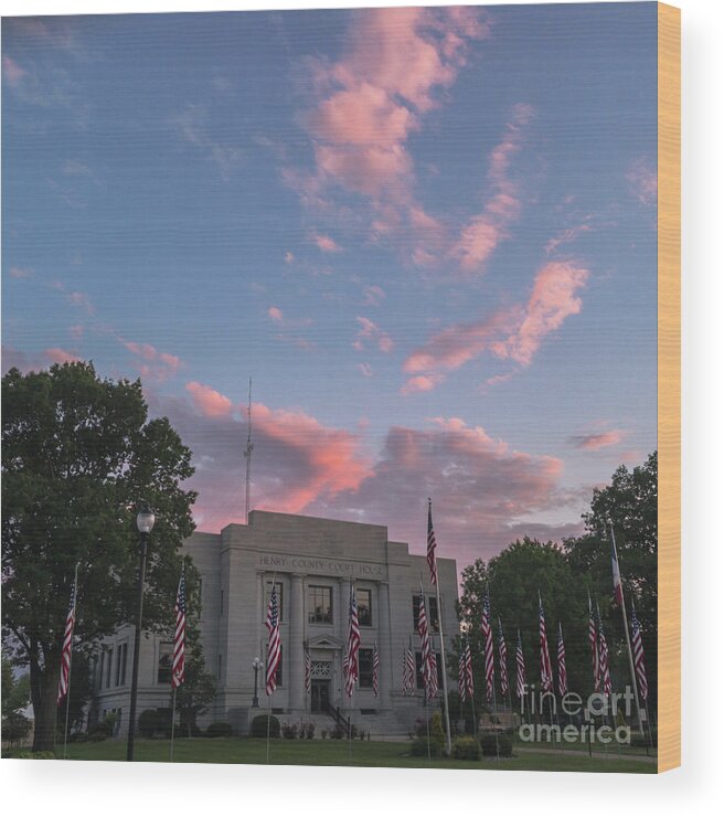 Courthouse Wood Print featuring the photograph Courthouse with Flags by Tamara Becker