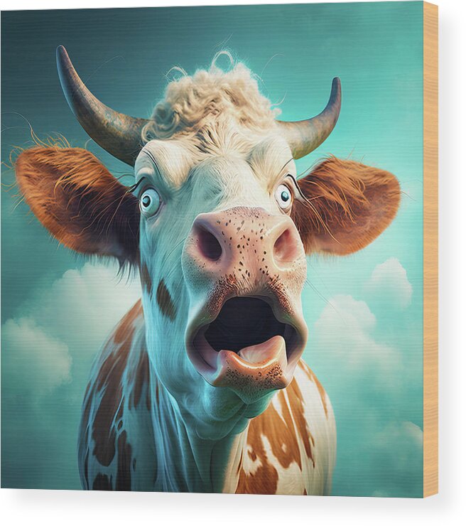 Cow Wood Print featuring the digital art Crazy Cow 02 by Matthias Hauser
