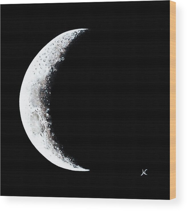 Cosmic Art Wood Print featuring the painting Cresent moon 2 by Neslihan Ergul Colley